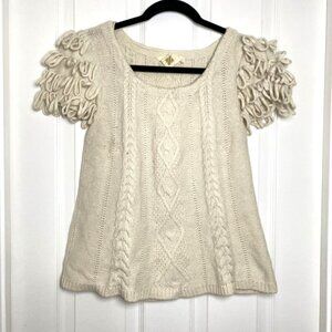 ANTHROPOLOGIE Monogram HWR Looped Epaulet Pullover Sweater Top Size M Ivory